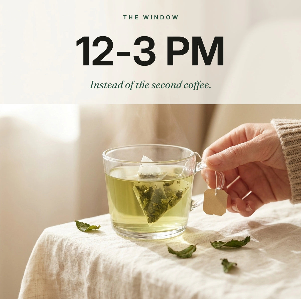 12 to 3 PM, instead of the second coffee: pouring a glass of Alcami Afternoon tea
