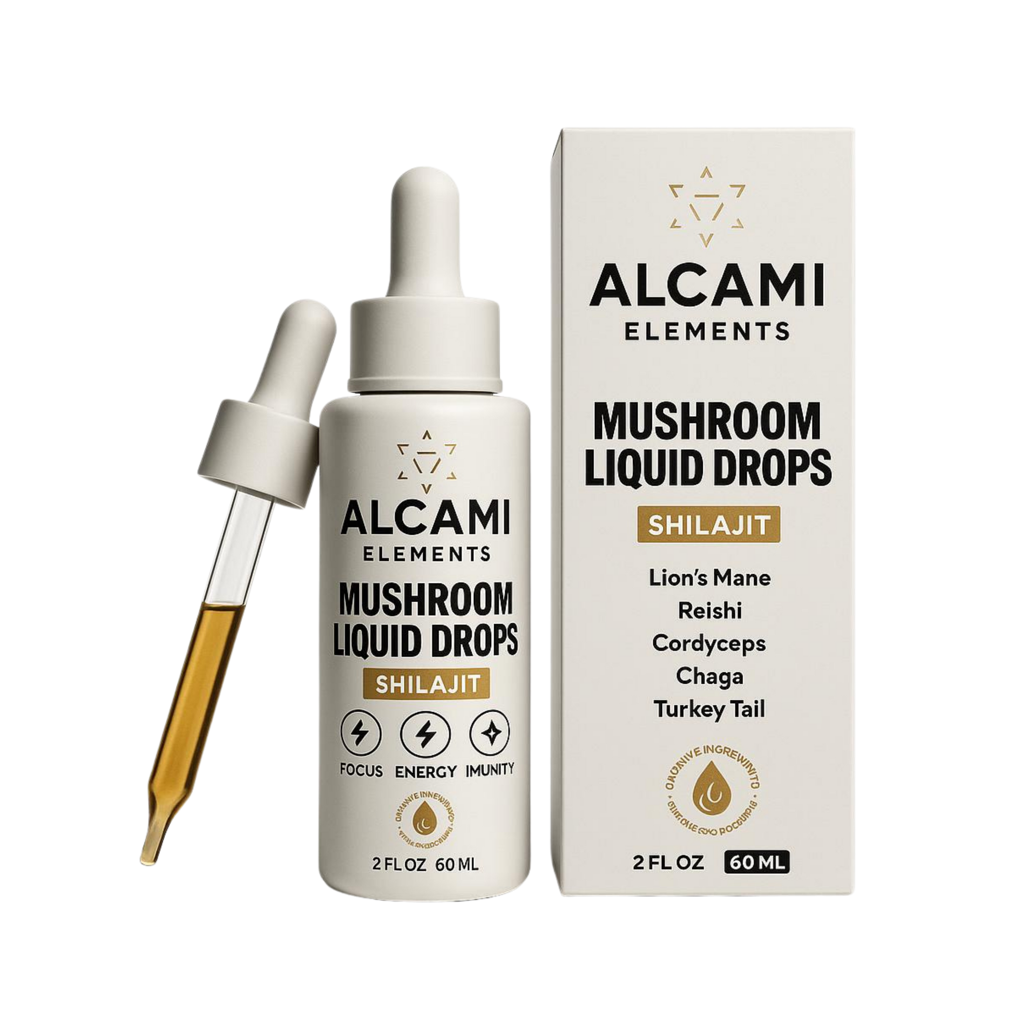 Gouttes de champignons concentrées Alcami + Shilajit